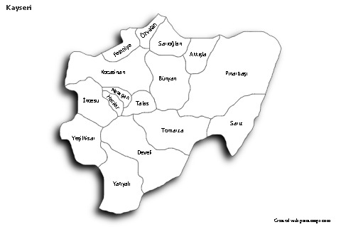 Sample Maps for Kayseri (black-white,shadowy)