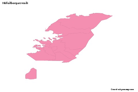 Contoh Peta untuk Höfuðborgarsvæði (merah jambu,garis besar)