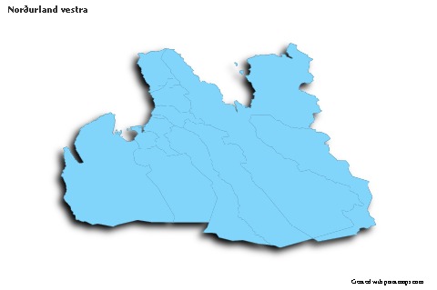 Contoh Peta untuk Norðurland vestra (biru,garis luar,bayangan)