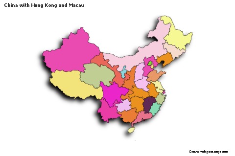 Contoh Peta untuk Tiongkok dengan Hong Kong dan Macau (berwarna,bayangan)