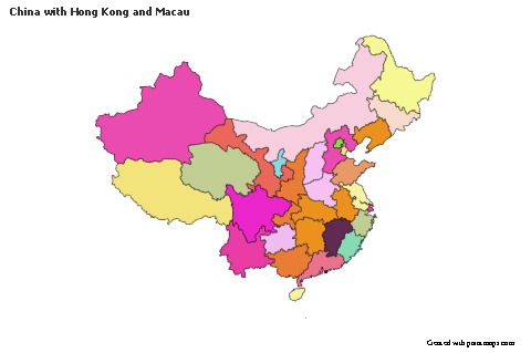 Contoh Peta untuk Tiongkok dengan Hong Kong dan Macau (berwarna)