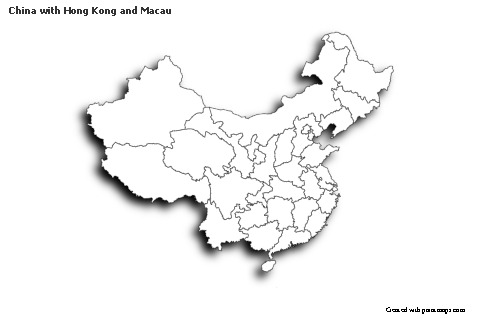 Contoh Peta untuk Tiongkok dengan Hong Kong dan Macau (hitam-putih,bayangan)