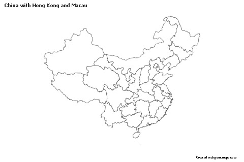Contoh Peta untuk Tiongkok dengan Hong Kong dan Macau (hitam-putih)