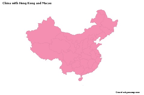 Contoh Peta untuk Tiongkok dengan Hong Kong dan Macau (merah jambu,garis besar)