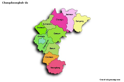 Mapas de muestra para Chungcheongbuk-do (coloreado,sombrío)