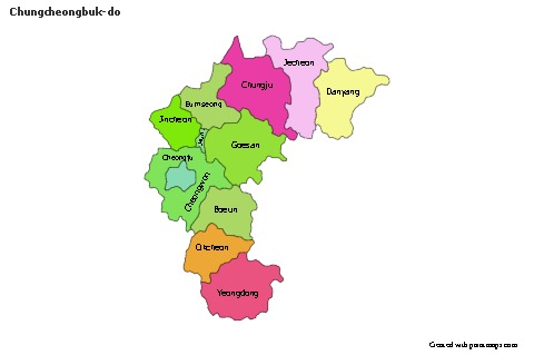 Mapas de muestra para Chungcheongbuk-do (coloreado)