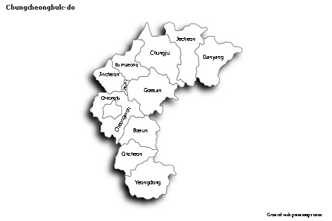 Mapas de muestra para Chungcheongbuk-do (blanco-negro,sombrío)