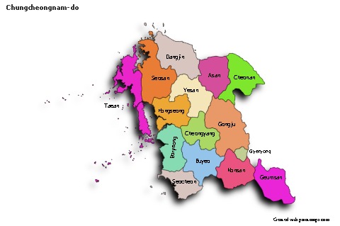 Mapas de muestra para Chungcheongnam-do (coloreado,sombrío)