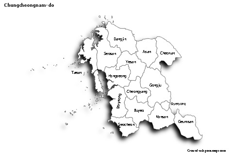 Mapas de muestra para Chungcheongnam-do (blanco-negro,sombrío)