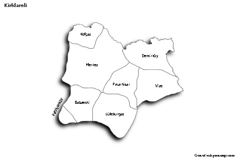 Kirklareli için Örnek Haritalar (siyah-beyaz,gölgeli)