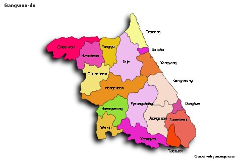 Gangwon-do için Örnek Haritalar (renkli,gölgeli)