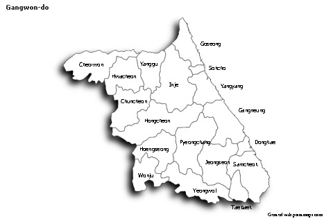 Gangwon-do için Örnek Haritalar (siyah-beyaz,gölgeli)