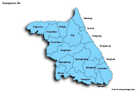 Gangwon-do için Örnek Haritalar (mavi,gölgeli)