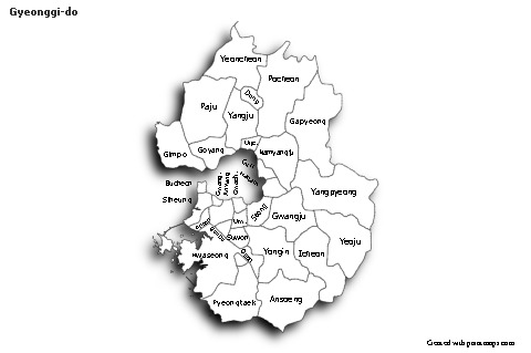 Mapas de muestra para Gyeonggi-do (blanco-negro,sombrío)