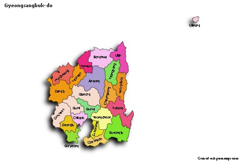 Mapas de muestra para Gyeongsangbuk-do (coloreado,sombrío)