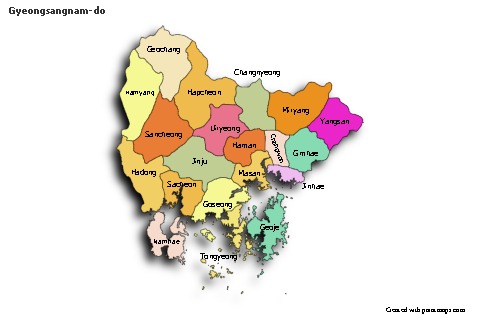 Mapas de muestra para Gyeongsangnam-do (coloreado,sombrío)