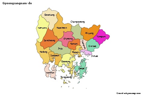 Mapas de muestra para Gyeongsangnam-do (coloreado)