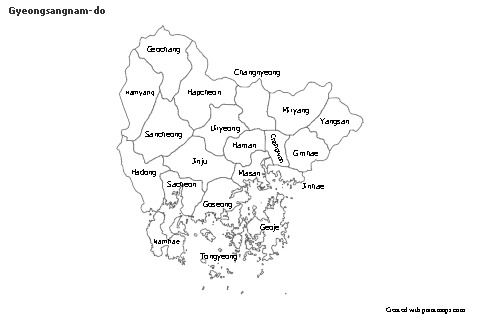Mapas de muestra para Gyeongsangnam-do (blanco-negro)