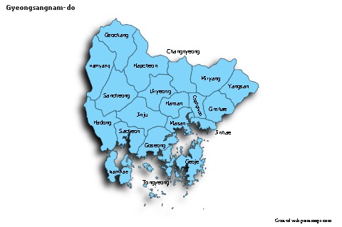 Mapas de muestra para Gyeongsangnam-do (azul,sombrío)