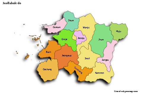 Mapas de muestra para Jeollabuk-do (coloreado,sombrío)