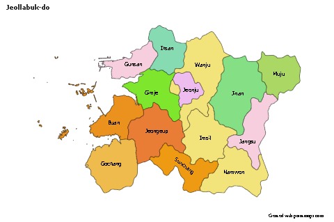 Mapas de muestra para Jeollabuk-do (coloreado)