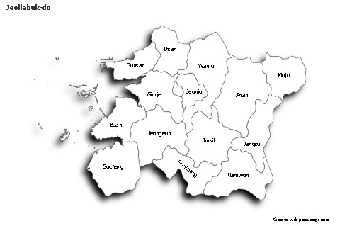 Mapas de muestra para Jeollabuk-do (blanco-negro,sombrío)