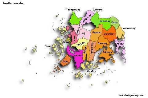 Sample Maps for Jeollanam-do (colored,shadowy)