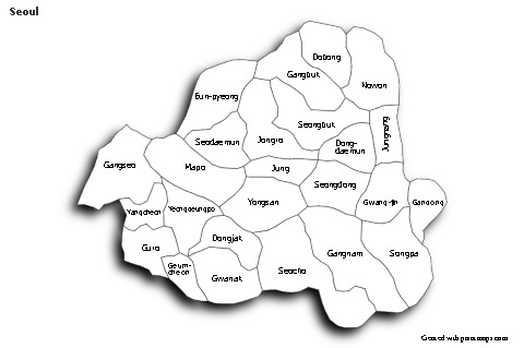 Mapas de muestra para Seoul (blanco-negro,sombrío)