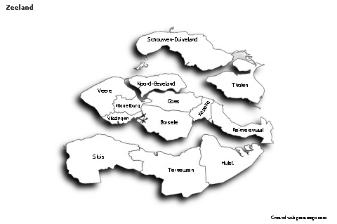 Contoh Peta untuk Zeeland (hitam-putih,bayangan)