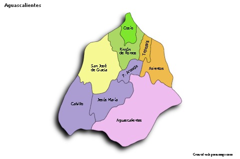 Mapas de muestra para Aguascalientes (coloreado,sombrío)