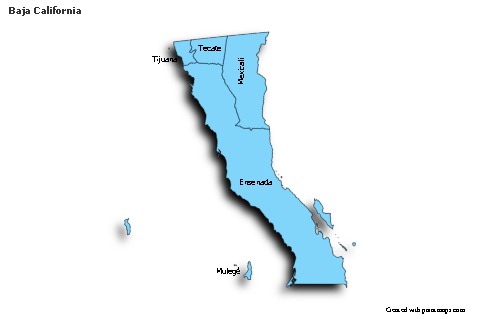 Contoh Peta untuk Baja California (biru,bayangan)