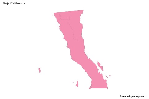 Contoh Peta untuk Baja California (merah jambu,garis besar)