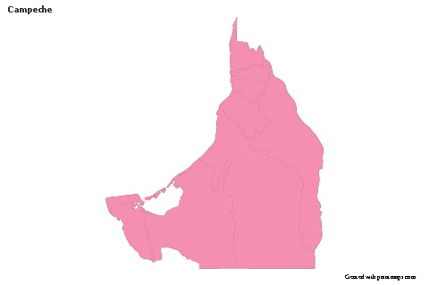 Contoh Peta untuk Campeche (merah jambu,garis besar)