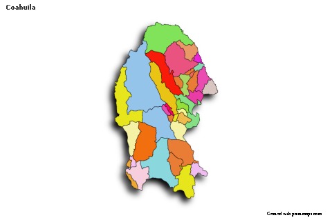 Exemplos de mapas para Coahuila (colorido,sombreado)