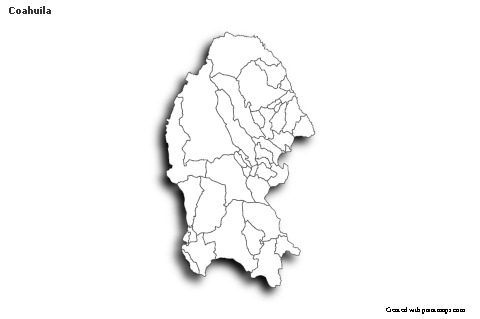 Exemplos de mapas para Coahuila (preto-branco,sombra)