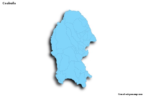 Exemplos de mapas para Coahuila (azul,contorno,sombra)