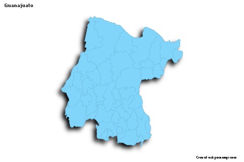Contoh Peta untuk Guanajuato (biru,garis luar,bayangan)