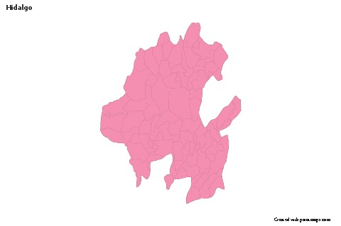 Contoh Peta untuk Hidalgo (merah jambu,garis besar)