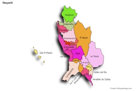 Contoh Peta untuk Nayarit (berwarna,bayangan)
