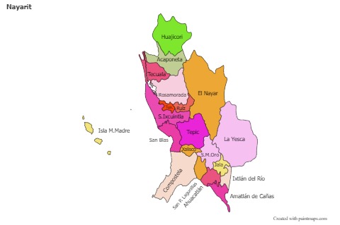 Contoh Peta untuk Nayarit (berwarna)
