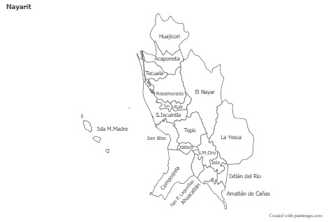 Contoh Peta untuk Nayarit (hitam-putih)
