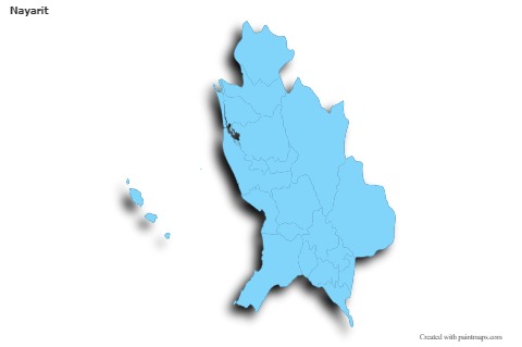 Contoh Peta untuk Nayarit (biru,garis luar,bayangan)