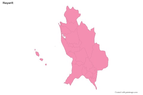 Contoh Peta untuk Nayarit (merah jambu,garis besar)