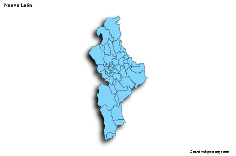 Contoh Peta untuk Nuevo León (biru,bayangan)