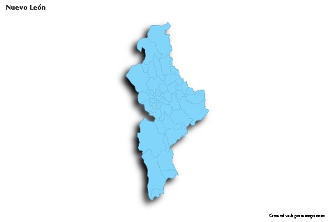 Contoh Peta untuk Nuevo León (biru,garis luar,bayangan)