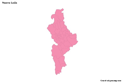 Contoh Peta untuk Nuevo León (merah jambu,garis besar)