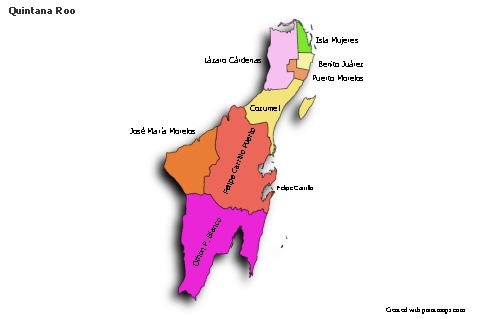 Mapas de muestra para Quintana Roo (coloreado,sombrío)