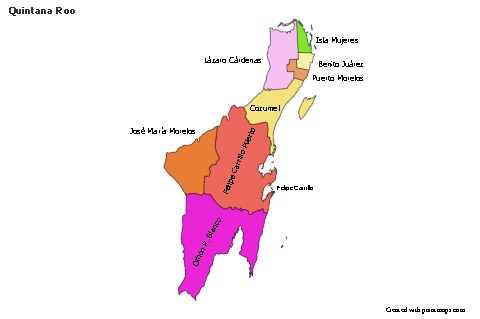 Mapas de muestra para Quintana Roo (coloreado)