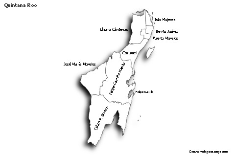 Mapas de muestra para Quintana Roo (blanco-negro,sombrío)