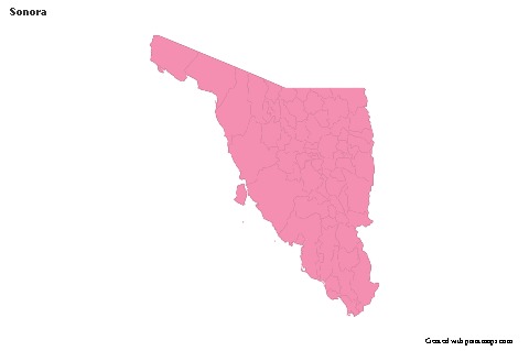 Contoh Peta untuk Sonora (merah jambu,garis besar)